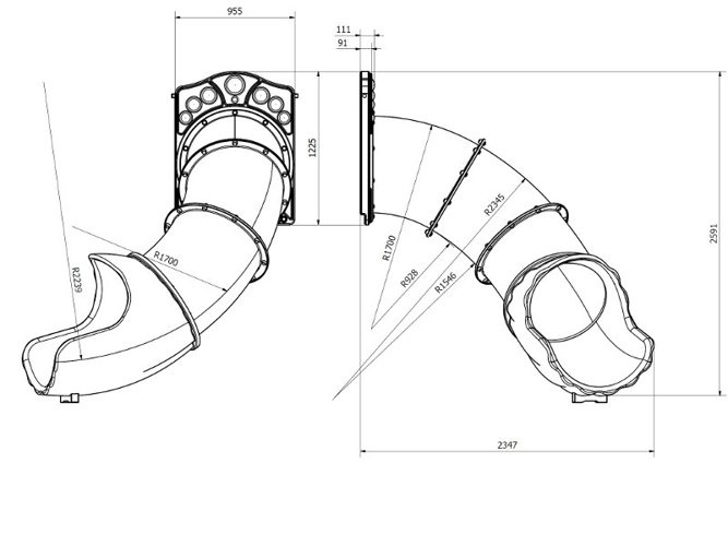Zjeżdżalnia tubowa zakręt do podestu 1,00 m, EN 1176