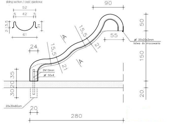 Zjeżdżalnia na publiczny plac zabaw 3,20 m