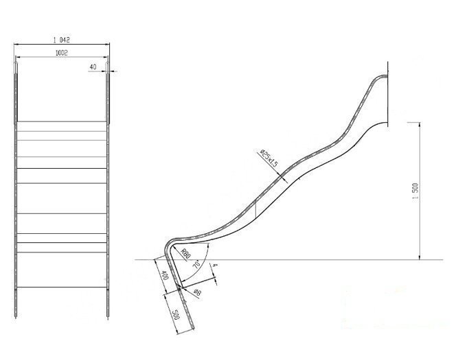 Zjeżdżalnia stalowa do podestu 1,5 m, EN 1176